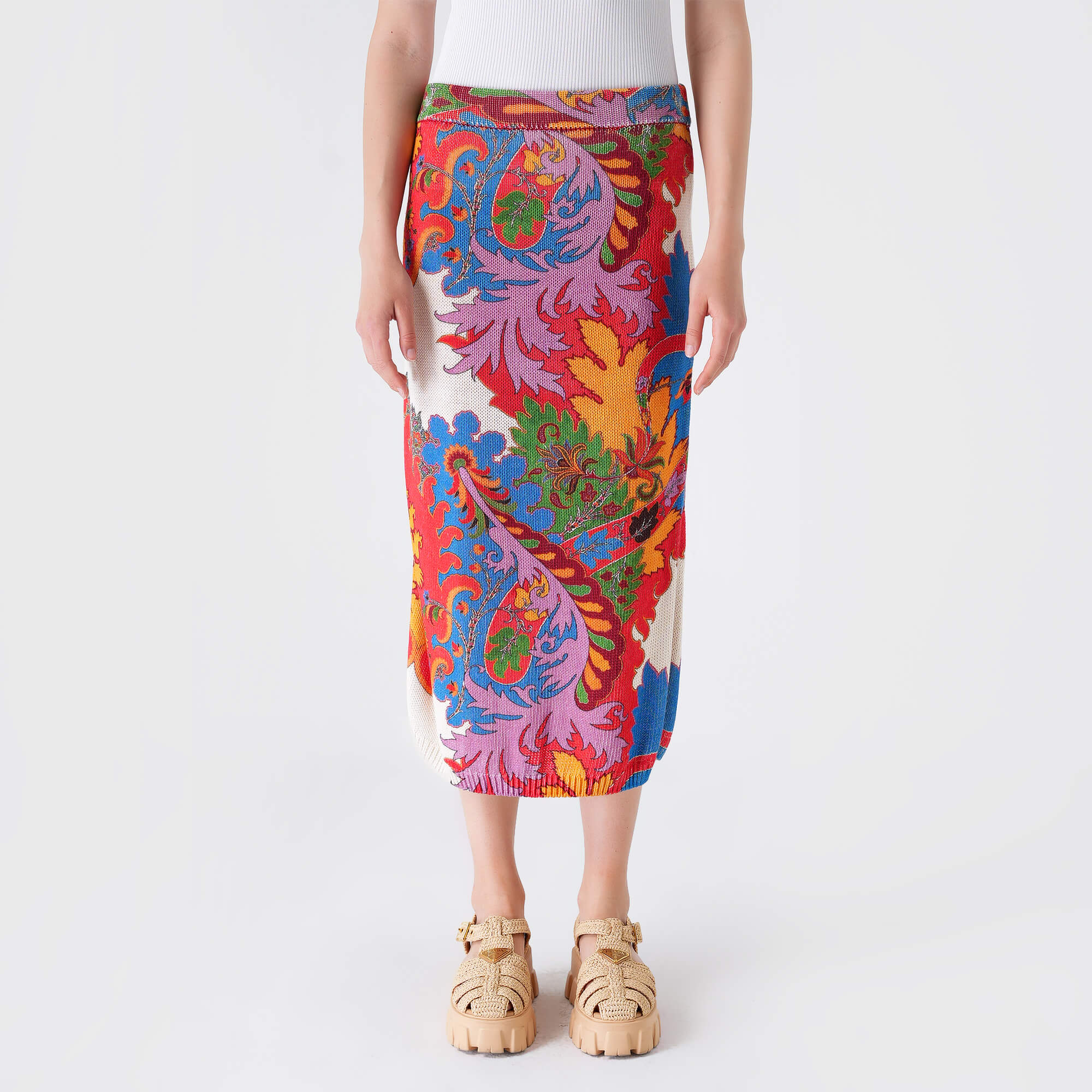 Etro - Multicolor Big Paisley Print Knitted Midi Skirt